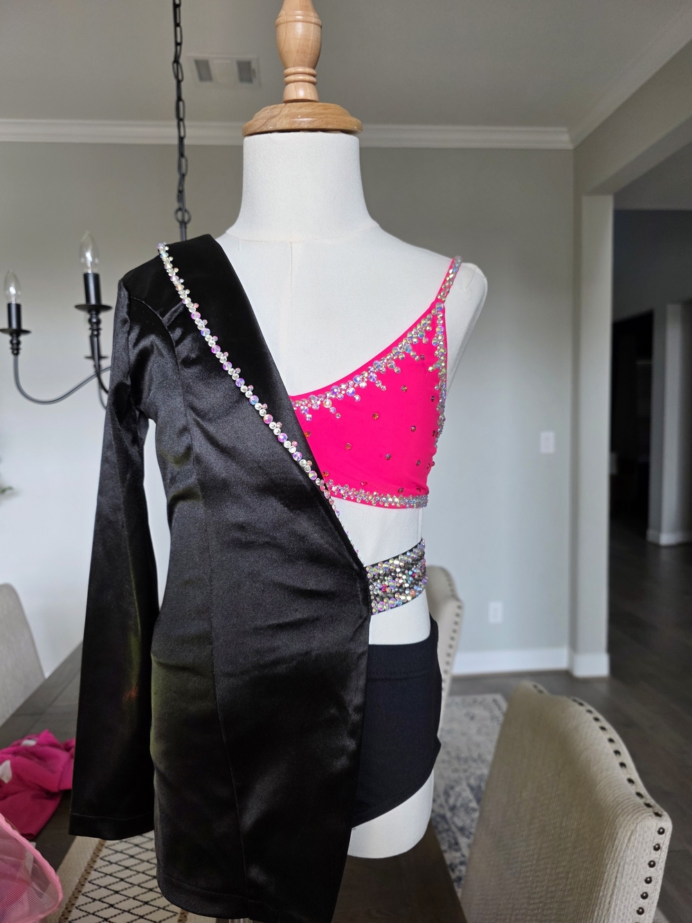 Pink and Black Crystal-Trim Dance Costume